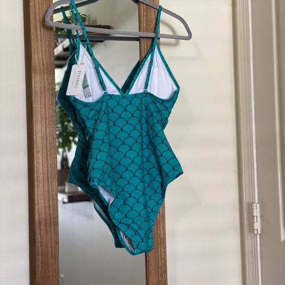 Teal one piece mermaid swimsuit - Picture 3 of 3